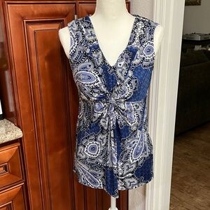 Daisy Fuentes Navy Paisley V-Neck Blouse